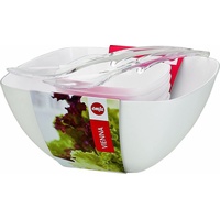 Emsa 512766 Salatschalen Set mit Salatbesteck, 4.6 Liter und 0.6 Liter, VIENNA, weiß