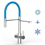 VIZIO 5 Wege Wasserhahn Küchenarmatur Edelstahl Massiv mit 360° schwenkbarem Auslauf abnehmbare 2 strahl Handbrause Gebürstet Hellblau