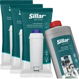 Sillar Wartungsset für Kaffeemaschine – 3x Wasserfilter + 1L Entkalker kompatibel mit DeLonghi