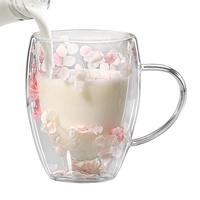 Genikeer Doppelwandige Kaffeegläser Mit Henkels 350ml Doppelwandige Glasbecher Tasse Mit Trockenen Blumen - Doppelglas Kaffeegläser Gläser Latte Macchiato Blumen Im Glas