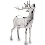 Große stehende röhrende Aluminium XXL Deko Hirsch Figur - silbern glänzende Jagdfigur mit Geweih - Weihnachts-Deko zum Hinstellen Höhe 42 cm