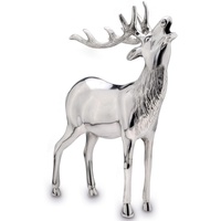 Große stehende röhrende Aluminium XXL Deko Hirsch Figur - silbern glänzende Jagtfigur mit Geweih - Weihnachts-Deko zum Hinstellen Höhe 42 cm