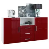 Vladon Sideboard 138,5 x 71,5 x 35 cm Rot/Weiß