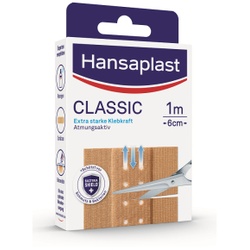 Hansaplast Classic Pflaster, Zuschneidbare Wundversorgung mit starker Klebkraft, 1 Packung = 1 Meter x 6 cm