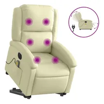 vidaXL Massagesessel mit Aufstehhilfe Leder 86,5 x 99,5 x 86,5 cm Creme elektrisch