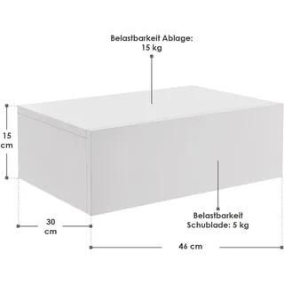 Juskys Wandregal Nachttisch hängend - Weiß