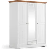Kleiderschrank Mit Spiegel Schlafzimmer, Massivholz In Weiß Mit Eiche Optik Bormio-163