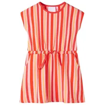 vidaXL Kinderkleid mit Kordelzug Streifenmuster Kurze Ärmel Kinder Kleid Rosa Rot 140 - 140
