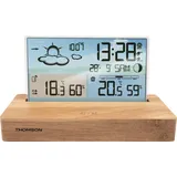 Thomson CT600 Wetterstation aus Holz mit drahtlosem Sensor und zwei Alarmen - Braun