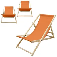 ECD Germany 3er Set Liegestuhl klappbar Orange aus Holz,
