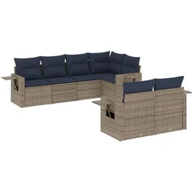 vidaXL Gartensofa-Set mit Kissen, grau, Polyrattan