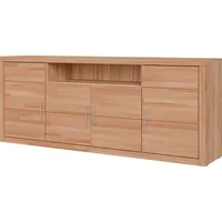 OTTO home Sideboard OTTO HOME "Logo,200cm breit,42 cm tief,Fronten Massivholz,11 Fächer", beige (kernbuche teilmassiv), B:200cm H:80cm T:42cm, Holz teilmassiv, Sideboards, Sideboard, Kernbuche massiv, Holzwerkstoff, 4Türen,11 Fächer,Böden versetzbar