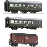 Roco H0 3er-Set 2: Personenzug DR Reko-Sitzwagen Baage, Güterwagen Gms