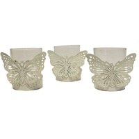 Hti-Living Teelichthalter Butterfly 3er Set Viola Kerzenhalter Windlicht Schmetterling HTI-Line