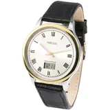 MARQUIS Elegante Bicolor Herren Funkuhr Edelstahlgehäuse, Armband aus echtem Leder 964.4810