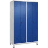 C+P Doppel-Spind Classic PLUS, Füßen, 4 Abteile, HxBxT 195x120x50cm, Sicherheitsdrehriegel, Hellgrau/Enzianblau von PROREGAL