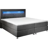 Juskys Vancouver 140x200 cm - Bett mit LED, Topper & Federkern-Matratzen – Stoff Grau