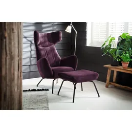 KAWOLA Ohrensessel LOTTE Velvet 79 x 117 x 70 cm Lila mit Hocker