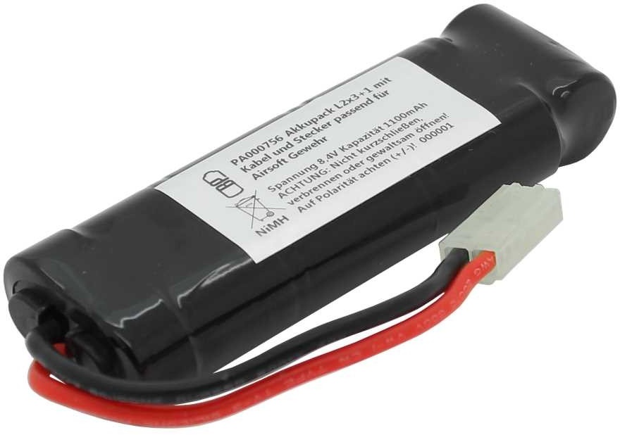 Zellentausch Akkupack NiMH 8,4V 1100mAh L2x3+1 für Airsoft Gewehr VFC SOCOM Heavy Gen III mit 100mm Kabel und Stecker