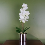 Leaf Künstliche Orchidee, 46 cm, Weiß mit silberfarbenem Topf