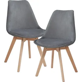 [en.casa] Esszimmerstuhl Fläten 2er Set Cord Grau