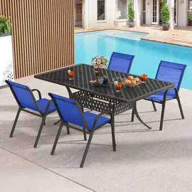 Costway Gartenstuhl 56 x 70 x 84 cm blau/schwarz 4 St.