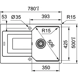 Franke UBG 611-78 ONYX mit Drehexcenterbedienung Edelstahl / Ausschnittmaß 760 x 480 mm R15 / Granitspüle - Schwarz