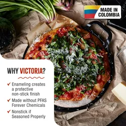 Victoria Grillplatte Emaillierte Gusseisen für Pizza, Pfanne 25cm, Induktion, Feuer, Ofen, VIC-38328, Schwarz