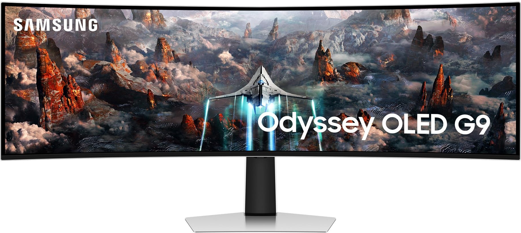 Samsung Odyssey OLED G93SC Curved Gaming Monitor, 49 Zoll, OLED-Panel, 5.120 x 1.440 Pixel, Freesync Premium Pro, Bildwiederholrate 240 Hz, Reaktionszeit 0,03 ms (G/G), Bildschirmkrümmung 1.800R