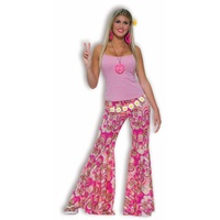 Forum Novelties Damen 60er Jahre Hippie Flower Power Glockenhose Erwachsene Kostüm, rose, Einheitsgröße