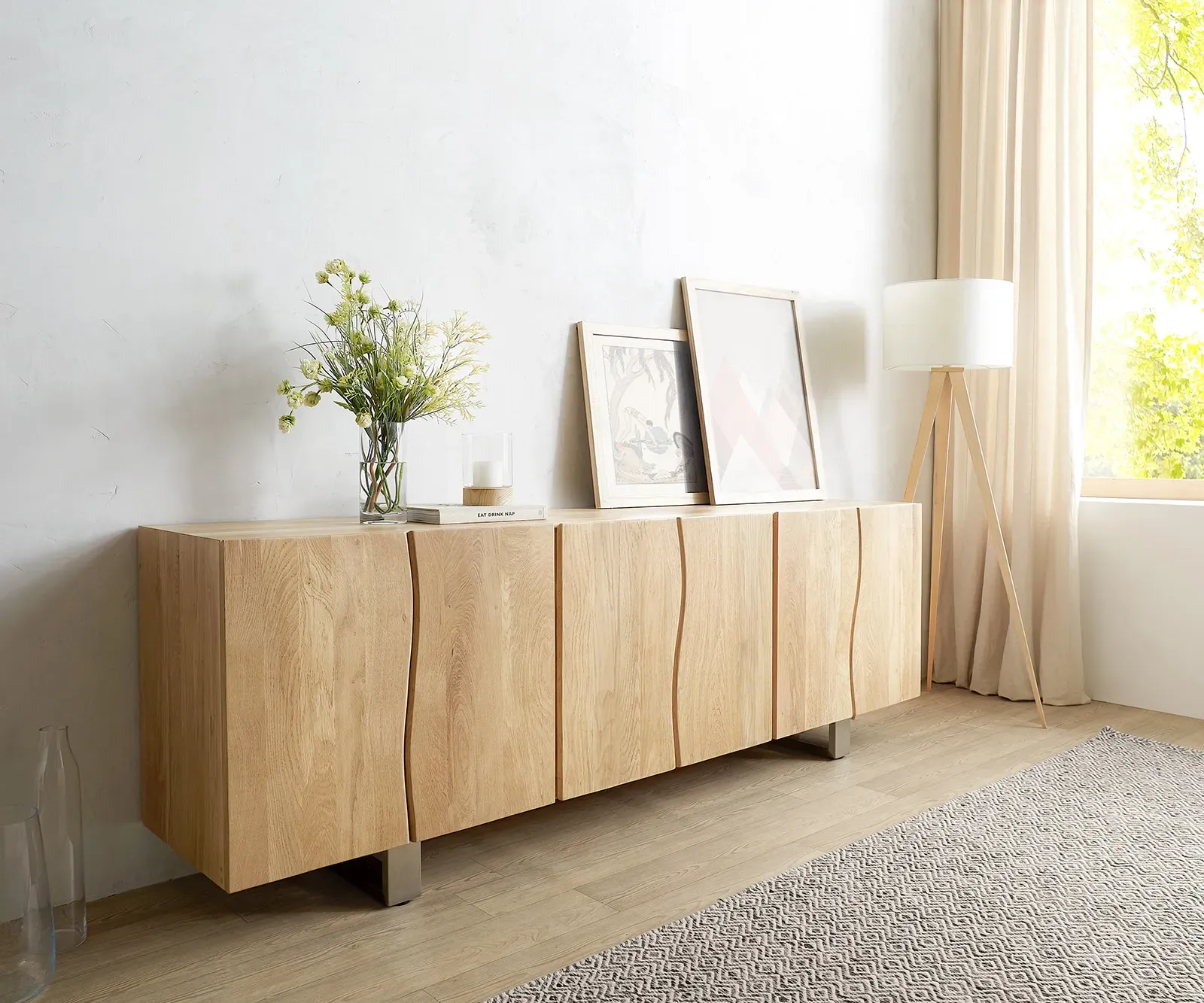 DELIFE Buffet Live-Edge 220 cm Chêne naturel massif 6 portes, Buffets, Baumkantenmöbel, Massivholzmöbel, Massivholz