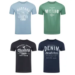 MUSTANG Tshirt Herren Baumwolle Regular Fit 4er Pack Regular Fit Blau M