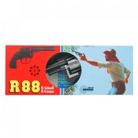 Bauer Spielwaren 2052534 R88: Spielzeugpistole für Zündplättchen, in Box, robuste Qualität aus Zink und Kunststoff, für 8-Schuss-Munition, 18 cm, schwarz (101 0288)