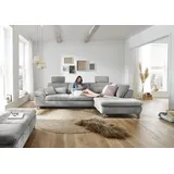 die planbar Ecksofa DIE PLANBAR "MP-IN14007, Breite 306 & 318 cm wählbar", grau, B:306cm H:84cm T:197cm, 100% Polyester, Sofas, Ecksofa, wahlweise mit Bettfunktion und verstellbaren Kopfstützen, in Cord