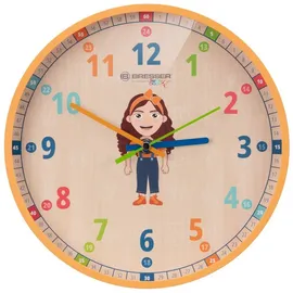 Bresser Junior Kinder-Wanduhr - lautlos - mit Flora, Luna oder Lukas Family auf dem farbenfrohen 25-cm-Ziffernblatt, Orange