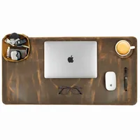 LEATHER VILLAGE Schreibtischunterlage aus echtem Leder für Schreibtisch und Laptop, mit Ledertablett und Tee-Untersetzer, 3 mm dick, Schreibtischabdeckung aus echtem Leder, Braun, 81,3 x 40,6 cm