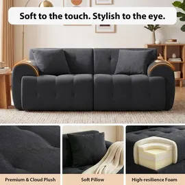 COMHOMA Sofa 2 Sitzer, 180 x 86 x 40 cm Bodensofa, Couch mit Rückenlehne, Kissen und Armlehne, Modernes Stoffsofa für Wohnzimmer, Wohnung, GRAU - Grau