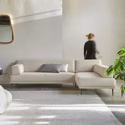 Ecksofa Finn mit Eckelement rechts und ecrufarbenem Stoffbezug 270 x 180 cm ,4-Sitzer