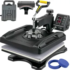 Vevor Transferpresse 5 in 1 Hitzepresse 38 x 38 cm Hitzepresse Maschine DIY T-Shirtpresse mit Digitaler LED-Temperatur- und Zeitkontrolle für Sublimation Becher T-Shirt Platte Kappe Hut
