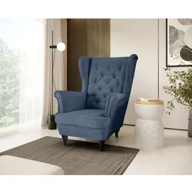 beautysofa Chesterfield-Sessel, Blaugrau, Textil, 1-Sitzer, 82x102x92 cm, Wohnzimmer, Sessel, Ohrensessel