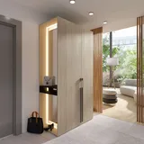 Home Affaire Kleiderschrank HOME AFFAIRE "TRENTO Garderobe, Wäscheschrank mit Spiegel und LED-Beleuchtung", beige (natur), B:110,9cm H:207,5cm T:58cm, Melamin, Schränke, Kleiderschrank, wahlweise mit Kleiderstange oder Einlegeböden FSC-zertifiziert