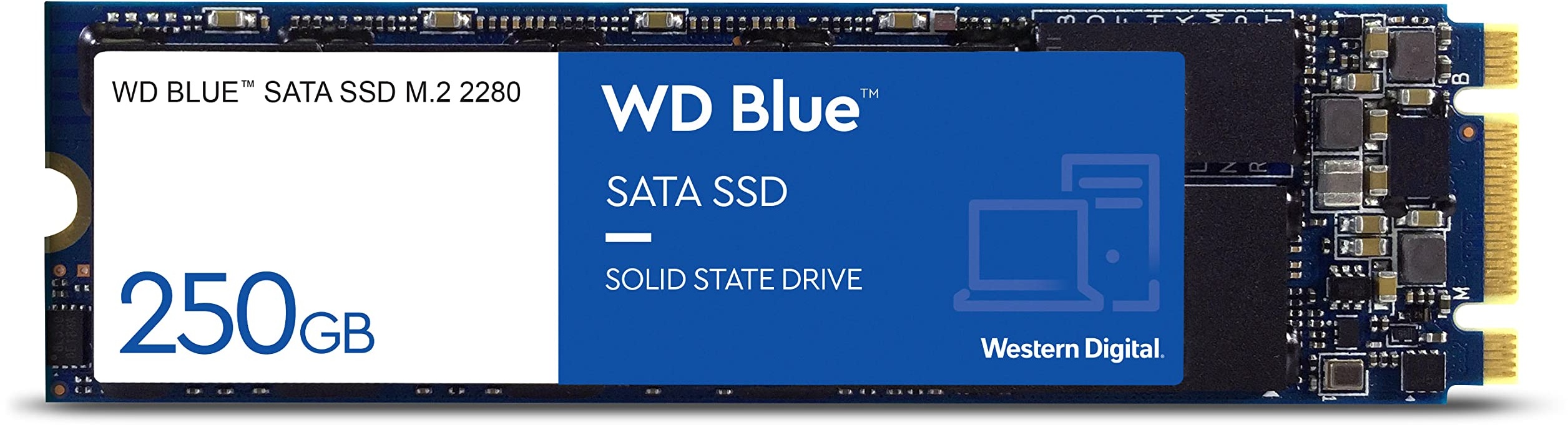 WD Blue SATA SSD M.2 2280 250 GB, 2,5 Zoll (interne SSD, hohe Zuverlässigkeit, Lesevorgänge bis zu 550 MB/s, Schreibvorgänge bis zu 525 MB/s, stoßsicher und WD F.I.T. Lab-zertifiziert)