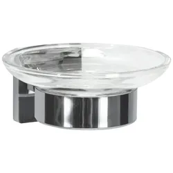 Seifenablage KLEINE WOLKE "Luno", transparent (clear), B:11,0cm H:5,9cm T:12,2cm, Kunststoff, Stahl, Seifenhalter, Kunststoff/Stahl