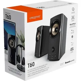 Creative Labs Creative T60 2.0 HiFi-PC-Lautsprecher, USB-C-Audio, Mikrofon, Headset-Anschluss, Bluetooth 5.0, 3,5mm-AUX-In, 60W Spitzenleistung, für PC Laptop, MAC