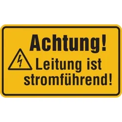 Warnschild, Achtung! Leitung ist stromführend!, 120 x 200 mm, Kunststoff - 200x120x1.5 mm Kunststoff