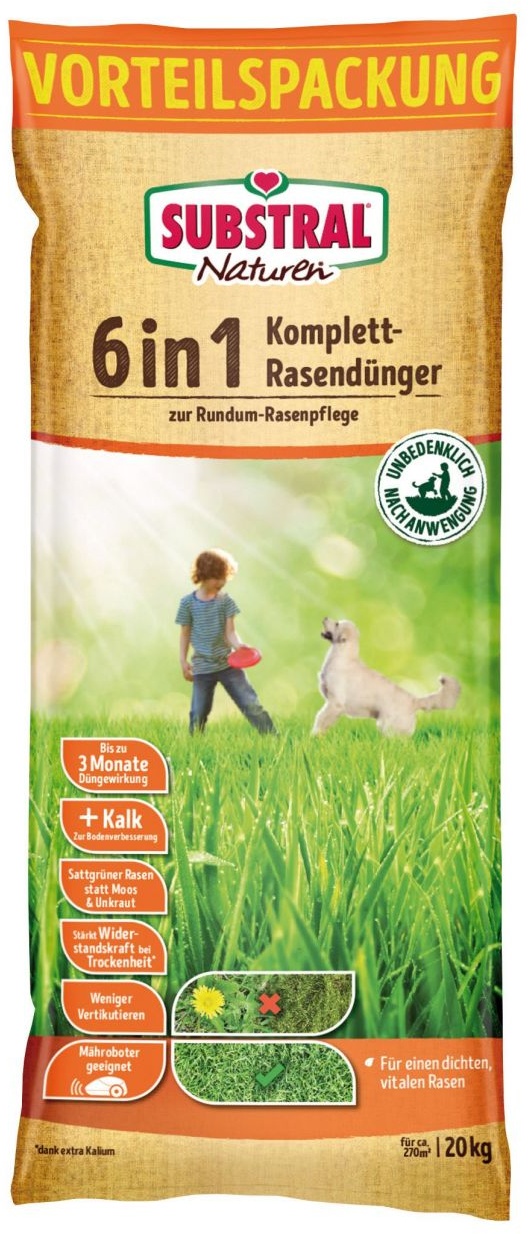 Substral Naturen 6 in 1 Komplett-Rasendünger f. 266 m2 20 kg