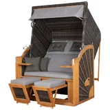 dekoVries GmbH Strandkorb deVries PURE® Classic XL SUN Teak - PE stone grey - Dessin 466 - inkl. Schutzhülle