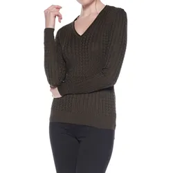 vestino Damen Strick-Pullover im Zopfmuster Baumwoll-Pullover Freizeit-Sweater 900609 Braun - L