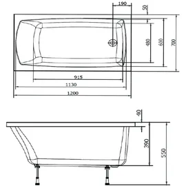 Polysan LILY Rechteckbadewanne 120 x 70 cm (25111)