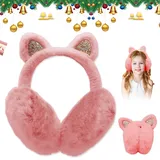 UQTUKO Ohrenwärmer Kinder, Ohrenschützer Mädchen Winter Süße Katzenohren Design faltbar Ohrenwärmer Warme Flauschig Earmuffs Weiche Plüsch Ohrenschützer für Outdoor Aktivitäten (Vieux Rose) - Einheitsgröße